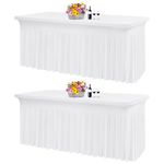 2 Packs White Spandex Table Skirt for 6 ft Rectangle Tables, Wrinkle-Resistant Fitted Spandex Tablecloth Table Cover Stretch Table Cloth with Skirt for Weddings Banquets Trade Show Party Events
