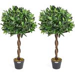 Christow Artificial Bay Tree In Pot, Large 3ft 4ft Tall Indoor Outdoor Garden Topiary Ball, Twisted Wooden Trunk, Realistic Lush Green Leaves, Home Office Restaurant (3ft, 2 pack)