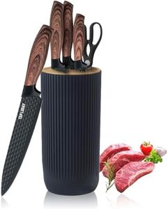 Kitchen Knife Set, 6-Pieces Black Sharp Knife Set for Kitchen, Non-Stick Non-Slip Stainless Steel Chef Knife Set with Universal Knife Block Suitable for Home Restaurant (Black)