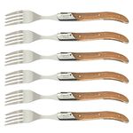 Laguiole By FlyingColors Dinner Fork Set. Stainless Steel, Olive Wood Handle, Gift Box, 6 Piece