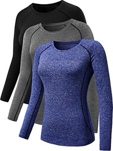 Neleus Women's 3 Pack Workout Running Shirt,8021,Black,Grey,Blue,S,Tag M