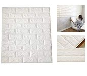 Lukzer 12PC Brick Wallpaper for Walls 3D Wall Sticker Self Adhesive Peel & Stick Home Decoration/Easy to Apply Waterproof PE Foam Panel (Thickness 8MM, White, 70 x 77 cm)