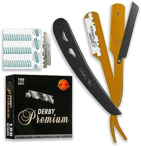 Equinox International, Professional Straight Edge Razor With 100 Single Derby Blades Stainless Steel Razor And Blades - Disposable Blades -Barber Straight Razor Kit - Gold & Black