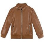 Volunboy Boys Motorcycle Faux Leather Jackets Kids Fall Bomber Pu Coats (BrownRivet, 10-11 Years)