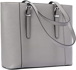 Telena Laptop Tote Bag for Women 15.6 inch Leather Briefcase Vintage Shoulder Handbag Work Purses Grey