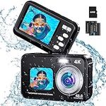 Underwater Camera, 4K 48MP Autofocus Waterproof Camera with Selfie HD Dual Screens, 11FT 16X Digital Zoom Waterproof Camera with 64GB Card, Fill Light Underwater Camera for Snorkeling