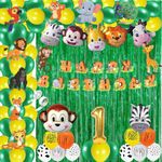 FI - FLICK IN 75 pcs 1st Birthday Animal Decoration for Boys Animals Cutouts Banner Foil Balloons 1st Birthday Jungle Theme Decoration for Boys Lion King Theme Party (Pack of 75, Green & Yellow)