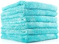 The Rag Company - Eagle Edgeless 450 (6-Pack) Professional Korean 70/30 Blend Super Plush Microfiber Detailing Buffing Polishing Drying Towels for Cars 16x16 in, Teal Blue