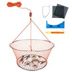 Anglerbasics Crab Trap,Foldable Hand Cast Fishing Nets for Crabbing Crayfish Blue Crabs Lobsters,Portable Crab Cage,Crab Net with Crab Measure Tool,Bait Bag,Bait Clip,Net Repair Shuttle