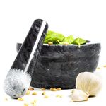 Coninx Pestle and Mortar 15CM | Solid Black Marble Herbs & Spice Grinder | Natural Stone Mortar and Pestle Set to Cook Like a Chef | Smooth Polished Outside for Comfortable grip