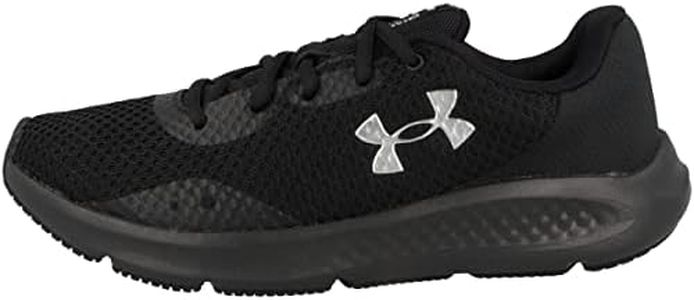 Under Armour Womens Charged Pursuit 3 Running Shoe, (003) Black/Black/Metallic Silver, 8