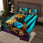 Erosebridal Cheetah Rose Bedspread Set Abstract Ombre Quilt Set Twin,Leopard Print Flowers Coverlet Set Kids Teens Teal Geometric Striped Big Cat Wild Animal Room Decor