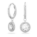 Swarovski Women's Angelic Attract Hoop Pierced Earrings, Set of Circular White Swarovski Earrings with Rhodium Plating