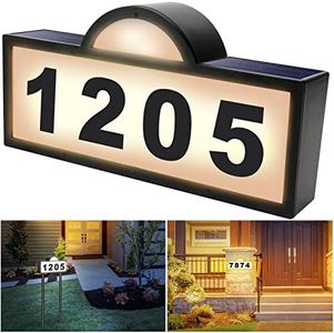 Solar House Numbers Address Sign,IP65 Waterproof Solar Address Plaque for Outside,3200K Warm & 6500k Cold LED Illuminated House Numbers for Outdoor Wall Mounted & Home Yard Ground Address Number