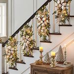 1PC Winter Christmas Wreaths for Front Door,Xmas Stairway Swags,Wall Window Accessory,Staircase Garland with Bowknot,Hanging Pendant for Christmas Indoor Outdoor Decor