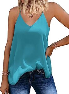 SUNAELIA Shirt Extender for Women Layering V-Neck Chiffon Tank Tops Flowy Spaghetti Strap Loose Fit CamisolePeacock BlueX-Large