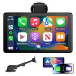 Wireless Car Stereo with Apple Carplay & Android Auto, 7" HD Portable Touch Screen Car Play GPS Navigation, Car Audio Receivers with Voice Control, Mirror Link, Bluetooth, Live Navigation, AUX, FM