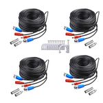 SANSCO 4 Pack 30M/100ft Video Power Cables, BNC Extension Replacement CCTV Surveillance Camera Cable for DVR Security System Kit, Free BNC RCA Connectors and (100pcs) Cable Clips Included, Black