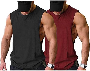 COOFANDY Men Workout Tank Top 2 Pack Gym Bodybuilding Sleeveless Muscle T Shirts, Black/Wine Red(2pcs), Large