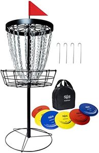 SGSPORT Disc Golf Basket with Discs | Portable Disc Golf Target with Heavy Duty 24-Chains Disc Golf Course Basket, Come with 6pcs Disc Golf Discs with Carry Bag