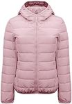 Women Microlight Down Hooded Jacket Casual Light Weight Down Jacket Packable Solid Color Puffer Coats Jacket (Medium,Pink)