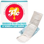 FLO Organic Bamboo Sanitary Pads for Women - with Wings, Biodegradable and Ultra Thin Sanitary Towels - 10 Ultra Long Pads