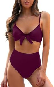 Blooming Jelly Womens High Waisted Bikini Set Tie Knot Bathing Suit Two Piece Swimsuit Swim Suits 2025 (Large, Purple)