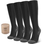 SONORAN 2 Pairs Compression Socks Women & Men 20-30 mmHg Compression Stockings Bas de Compression Femme Homme Knee High Support for Running, Travel, Athletic S/M (Black Gray)