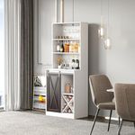 DWVO Bar Cabinet with Sliding Barn Door, 68'' Tall Freestanding Kitchen Cabinet with Wine and Glass Rack, Open Storage Shelves for Living Room Dinning Room Hallway, White