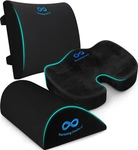 Everlasting Comfort Back Cushion, Seat Cushion, and Foot Rest Bundle - Office Chair Back Support, Tailbone Cushion Improves Posture, Eases Back Pain - Foot Elevation Pillow for Office, Desk, Gaming