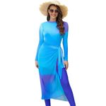 IBTOM Castle Women Muslim Modest Swimwear Full Cover Long Sleeve Swimsuit Top + Pants + Wrap Skirt 3Pcs Athletic Bathing Suits Islamic Swimming Costume Sun Protection Beachwear 4PCS Blue L