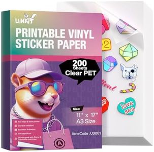 Uinkit 200 Sheets Premium 100% Clear Printable Vinyl Sticker Paper Durability Adhesive Paper 11 x 17,