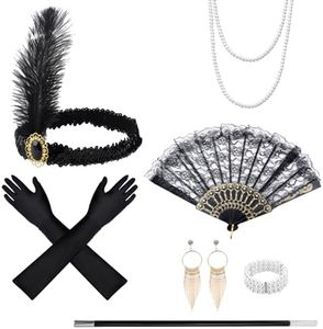BRISKORE Set de 9 accesorios de los años 20, disfraz de los años 20 para mujer, accesorios del Gran Gatsby, juego de flapper, accesorios de los años 20 para mujer con diadema, guantes, collar
