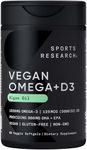 Sports Research® Vegan Omega-3 + Vitamin D3 5000iu (125mcg) - Vegan Certified · Carrageenan Free · Gluten Free - 60 Plantgel® Capsules