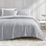 Bourina Reversible Bedspread Coverlet Set - Pre-Washed Microfiber Ultra Soft Lightweight Star Quilted 3-Piece Quilt Set King, Grey