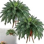 2 Pcs Faux Fern 30 Branches Artificial Boston Fern 26 Inch Hanging Artificial Ferns for Outdoors Silk Faux Ferns for Outdoor Planter Large for Halloween Christmas Patio, Living Room