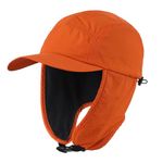 Home Prefer Mens Winter Hat Warm UPF50+ Baseball Hat with Earflaps Fleece Lined Waterproof Trooper Trapper Hat, Orange, One Size