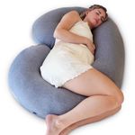 PharMeDoc Pregnancy Pillow, Body Pillow, C-Shape - Oreiller de Corps (Grey Jersey Cover) - Maternity Pillow - Support for Back, Hips, Legs, Belly a Pregnancy Must Haves, Pregnancy Pillow for Sleeping