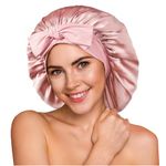 YFONG 100% 22 Momme Mulberry Silk Bonnet for Sleeping Women - Larger Double Layer Silk Hair Wrap – Non-Slip Silk Turban - Hair Silk Bonnet for Sleeping Women - Silk Cap for Sleeping, Pink