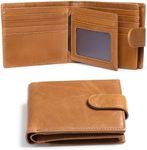 GOIACII Mens Wallet Large Capacity Genuine Leather RFID Blocking Bifold Wallets for Men with ID Window and 15 Card Slots, Khaki