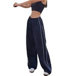 XPONNI Track Pants Women Baggy Pants Y2k Pants Parachute Pants for Women Y2K Clothing, Navy, Small