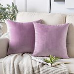 Phantoscope Pack of 2 Velvet Decorative Throw Pillow Covers Soft Solid Square Cushion Case for Couch Light Purple 18 x 18 inches 45 x 45 cm