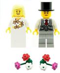 LEGO Bride and Groom (with waistcoat) Minifigures with Flowers