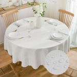 SPRICA Round Jacquard Tablecloth 160cm Water Resistance Solid Colour Heavy Weight Soft Table Cover, Machine Washable, Round 160cm, White