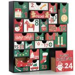 LARAINE Advent Calendar 2024 Christmas 15 Inch Wooden Advent Calendar with Drawers, Christmas Holiday illustration Wood Advent Calendar for Kids Adults, Christmas Decorative 24 Empty Boxes to Fill