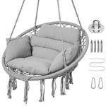 Goutime Hammock Chair with Hanging Hardware Kit and Back Cushions,Macrame Boho Swing Chairs for Indoor,Outdoor,Bedroom,Patio,150kg Capacity