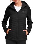 MoFiz Women's Outdoor Fleece Jacket Full Zip Softshell Hooded Jacket Lightweight Winter Runing Coats Hiking Sports Insulated Hybrid Down Jackets Black M