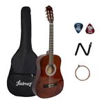 Juarez 38 Inch Classical Guitar with Nylon Strings for Beginners, Finger-Friendly Full Size Guitar Kit with Bag, Picks, Strap & Extra Steel Strings for Upgrade, Brown
