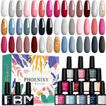 Phoenixy Gel Nail Polish Set - 24pcs 8ml UV Soak-off Gel Polish Autumn Colour Gel Nail Varnish Set Base and Top Coat Christmas Nail Gift Set for Women