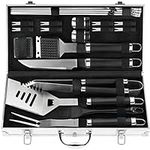 POLIGO 22PCS BBQ Tools Set BBQ Accessories Stainless Steel Grill Set for Outdoor Barbecue Accessories BBQ Set Utensils in Aluminum Case - Premium BBQ Kit Ideal Christmas Birthday Gifts for Men Women